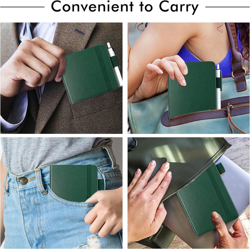 Feela 6 Pack Pocket Mini Notebooks Bulk, Small Cute Memo Notepads Hardcover College Ruled Lined Journals with Pen Holder for School Business Work, with 6 Black Pens, 3.5”x 5.5”, A6, Dark Green - Image 5